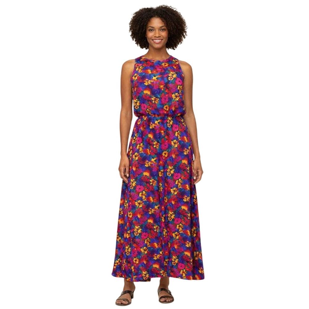 Vintage 90s Women's 11/12 Summer Maxi Dress Made in USA Colorful Floral Rayon